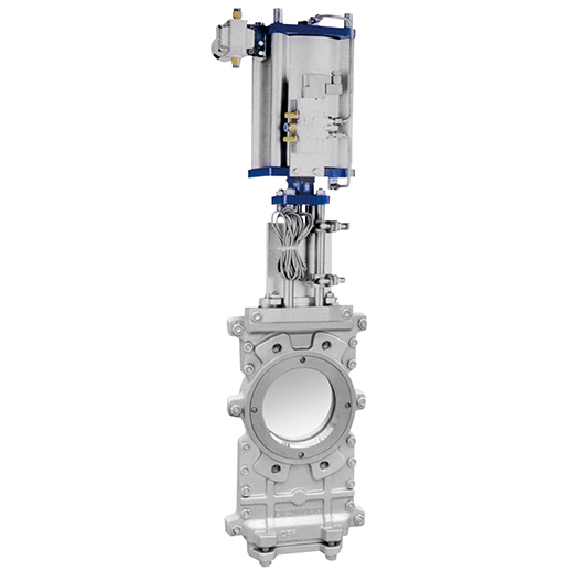 Pneumatic through-type slide gate valve